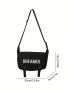 Letter Pattern Square Bag Black Release Buckle Decor Flap For Daily