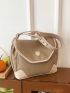 Litchi Embossed Square Bag Contrast Binding Flap For Daily