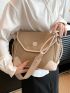 Litchi Embossed Square Bag Contrast Binding Flap For Daily