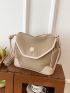 Litchi Embossed Square Bag Contrast Binding Flap For Daily