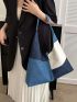 Large Hobo Bag Colorblock Patchwork Top Handle For Daily