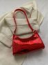 Crocodile Embossed Baguette Bag Red Fashionable Top Handle