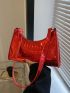 Crocodile Embossed Baguette Bag Red Fashionable Top Handle