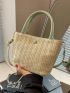 Small Straw Bag Colorblock Double Handle For Vacation