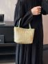 Small Straw Bag Colorblock Double Handle For Vacation