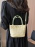 Small Straw Bag Colorblock Double Handle For Vacation