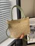 Small Straw Bag Colorblock Double Handle For Vacation