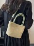 Small Straw Bag Colorblock Double Handle For Vacation