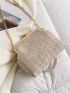 Small Straw Bag Faux Pearl Decor Chain Strap For Vacation