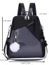 Pom Pom Decor Classic Backpack Two Tone