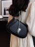 Chain Decor Saddle Bag Flap PU Black