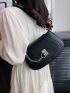 Chain Decor Saddle Bag Flap PU Black