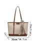 Large Tote Bag Fashionable Two Tone Twilly Scarf Decor Zipper With Double Handle For Shopping