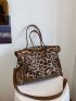 Fashionable Tote Bag Leopard Print Studded & Tassel Decor Zipper With Adjustable-strap