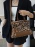 Fashionable Tote Bag Leopard Print Studded & Tassel Decor Zipper With Adjustable-strap