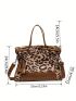 Fashionable Tote Bag Leopard Print Studded & Tassel Decor Zipper With Adjustable-strap