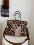 Fashionable Tote Bag Leopard Print Studded & Tassel Decor Zipper With Adjustable-strap