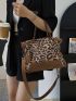 Fashionable Tote Bag Leopard Print Studded & Tassel Decor Zipper With Adjustable-strap