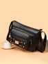 Black Square Bag Fashionable Buckle Decor Zipper With Adjustable-strap For Shopping