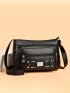 Black Square Bag Fashionable Buckle Decor Zipper With Adjustable-strap For Shopping