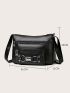 Black Square Bag Fashionable Buckle Decor Zipper With Adjustable-strap For Shopping