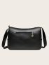 Black Square Bag Fashionable Buckle Decor Zipper With Adjustable-strap For Shopping