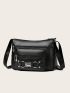 Black Square Bag Fashionable Buckle Decor Zipper With Adjustable-strap For Shopping