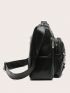 Black Square Bag Fashionable Buckle Decor Zipper With Adjustable-strap For Shopping