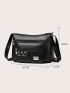 Black Square Bag Fashionable Letter Graphic Zipper With Adjustable-strap For Shopping