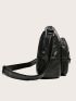 Black Square Bag Fashionable Letter Graphic Zipper With Adjustable-strap For Shopping