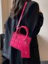 Mini Square Bag Quilted With Small Pouch PU Neon Pink Funky