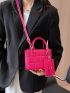 Mini Square Bag Quilted With Small Pouch PU Neon Pink Funky