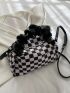 Checkered Pattern Satchel Bag Ruched Detail PU