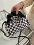 Checkered Pattern Satchel Bag Ruched Detail PU