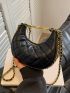 Mini Hobo Bag Quilted Chain PU Black