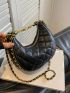 Mini Hobo Bag Quilted Chain PU Black