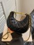 Mini Hobo Bag Quilted Chain PU Black