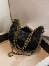 Mini Hobo Bag Quilted Chain PU Black