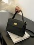 Small Flap Square Bag Litchi Embossed Turn Lock Elegant