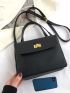 Small Flap Square Bag Litchi Embossed Turn Lock Elegant