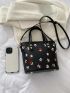 Small Square Bag Litchi Embossed Floral Graphic