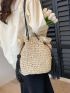 Drawstring Design Straw Bag Tassel Decor