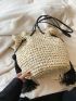 Drawstring Design Straw Bag Tassel Decor