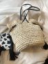 Drawstring Design Straw Bag Tassel Decor