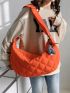 Oversized Hobo Bag Quilted Pattern Neon Orange