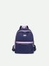 Two Tone Classic Backpack Metal Decor Embroidered Detail