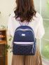 Two Tone Classic Backpack Metal Decor Embroidered Detail