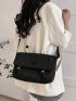 Letter Patch Messenger Bag Black Buckle Decor Flap For Work