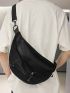 Oversized Fanny Pack Drawstring Detail Solid Black