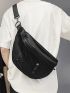 Oversized Fanny Pack Drawstring Detail Solid Black